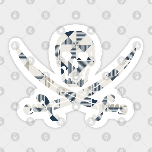 Skull and Crossbones White and Blue Geometric Pattern Sticker by FandomTrading